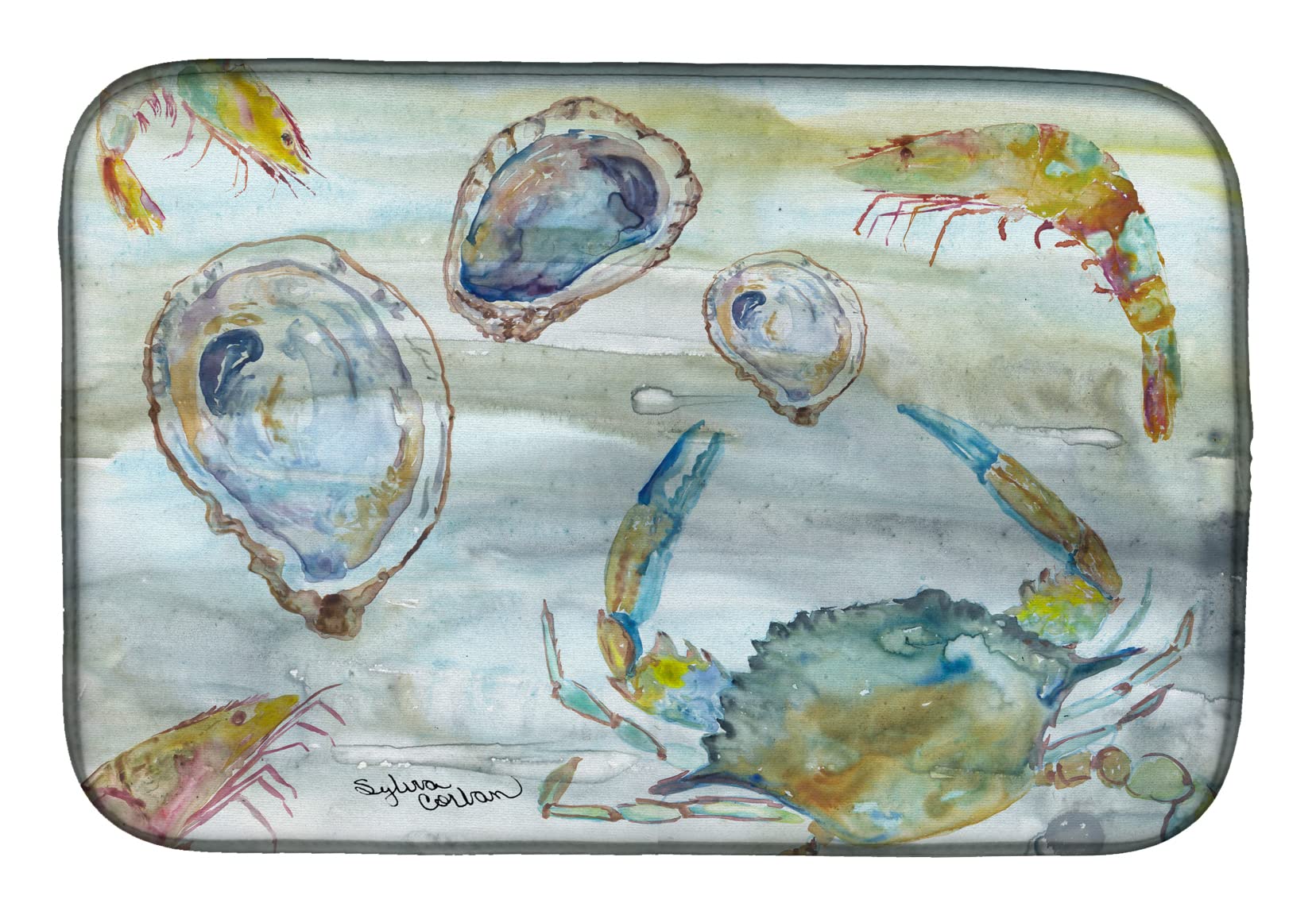Caroline's Treasures Abtropfmatte für Geschirr, Krabben, Garnelen und Austern, Aquarell, 35,6 x 53,3 cm, mehrfarbig