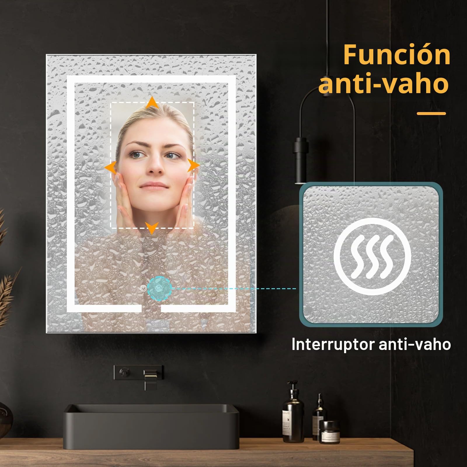Armario Espejo para Baño con Iluminación LED, 3 Colores de Luz 6000K, Función Antivaho, Montaje en Pared, con Enchufe y Estante, Ahorra Espacio, Armario de Baño Moderno, 60 x 80cm, Blanco