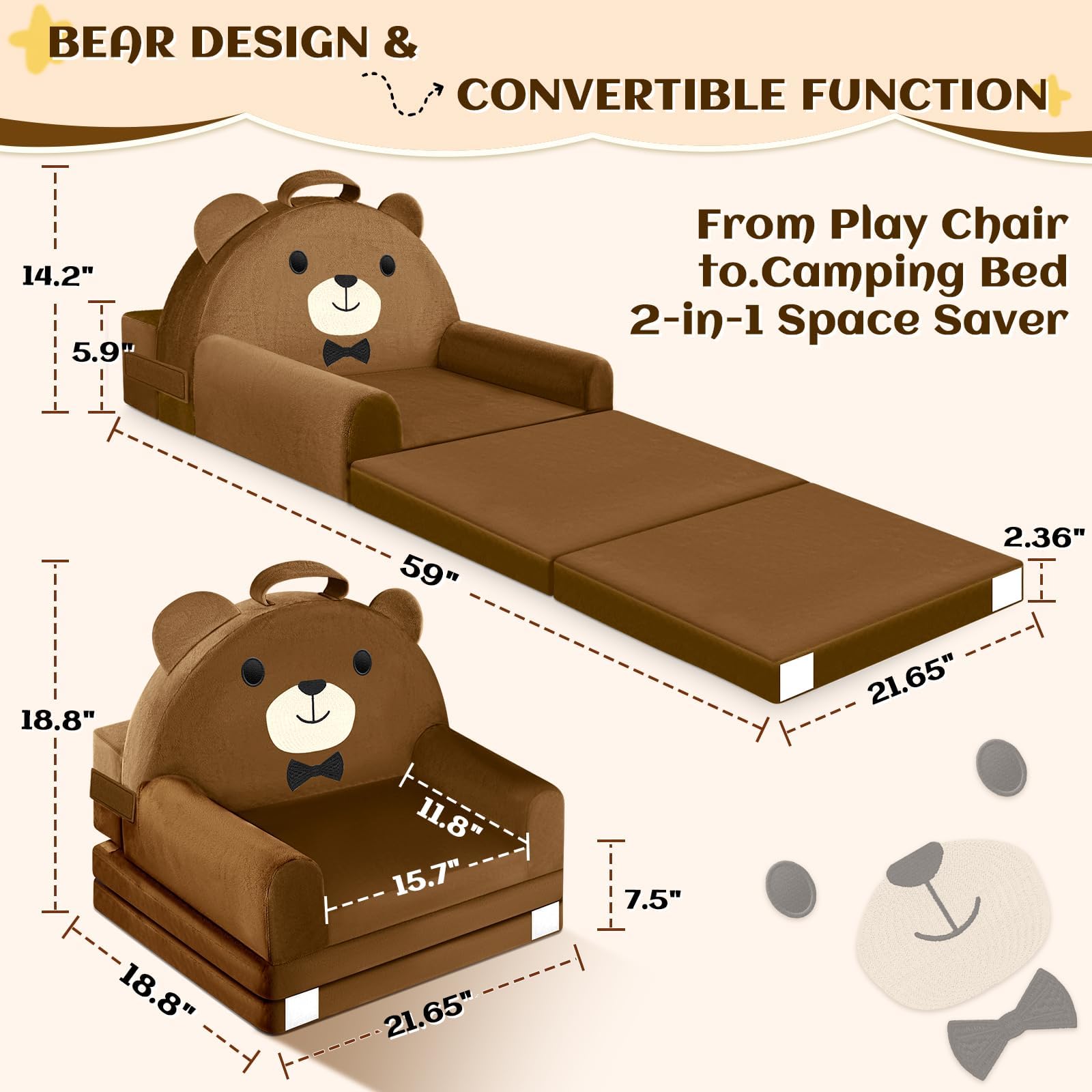 Canapé Enfant, 2-en-1 Chaise Pliante pour Enfants, 150cm canapé en Velours Cristal Doux pour Les Enfants en Bas âge pour la Chambre à Coucher, Le Salon