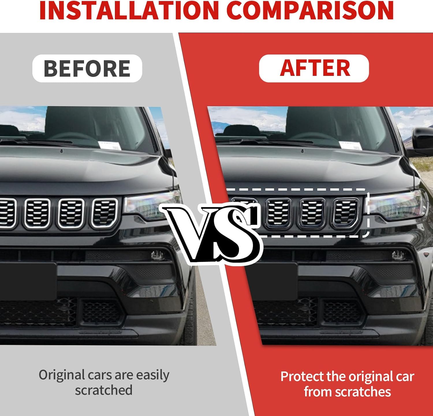 Jimen Compatible with Jeep Compass 2021-2025, 7PCS Front Grille Inserts Cover Trim Exterior Accessories (Carbon Fiber)