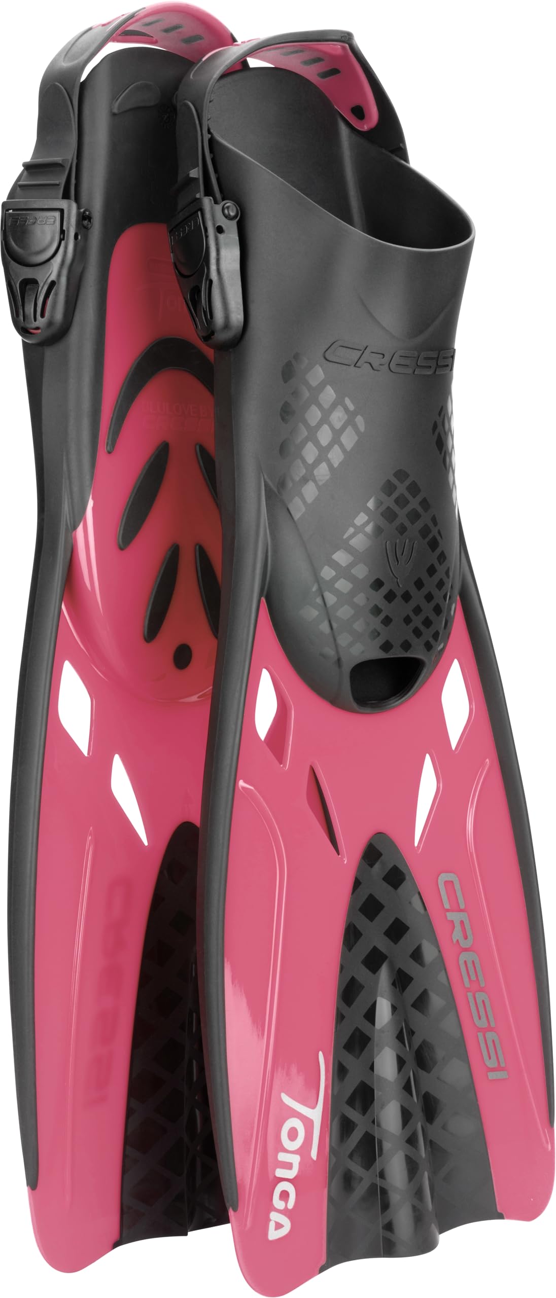 CRESSI Tonga Fins/Set - Leichte Verstellbare Kurze Flossen oder Set Kurze Flossen + Vollgesichtsmaske Baron mit breitem Sichtfeld , perfekt zum Schnorcheln, Schwimmen, Erwachsene