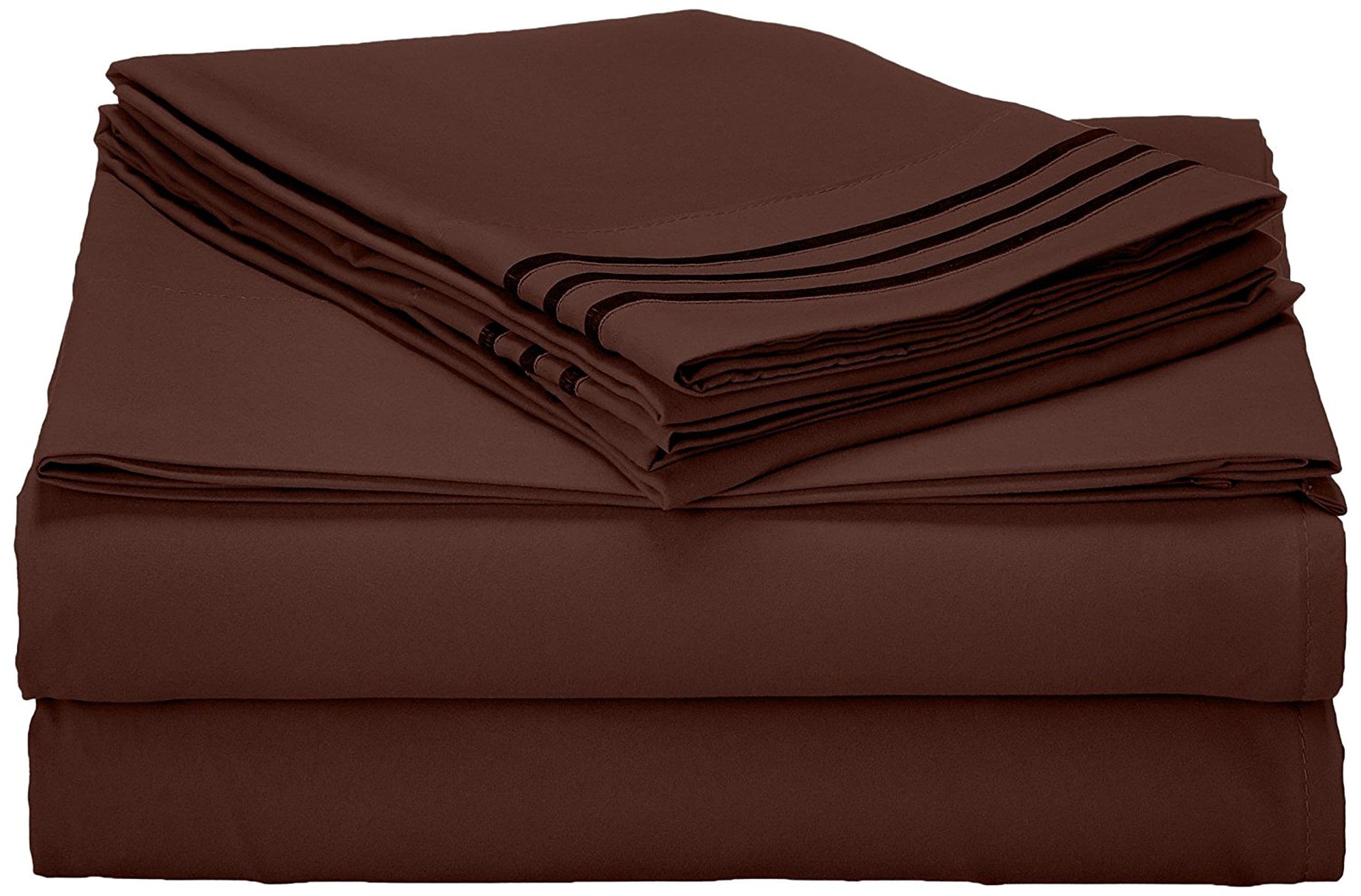 CELINE LINEN1800 Series Egyptian Quality Super Soft Wrinkle Resistant & Fade Resistant Beautiful Design on Pillowcases 4-Piece Sheet Set, Deep Pocket Up to 16inch, Full Chocolate Brown