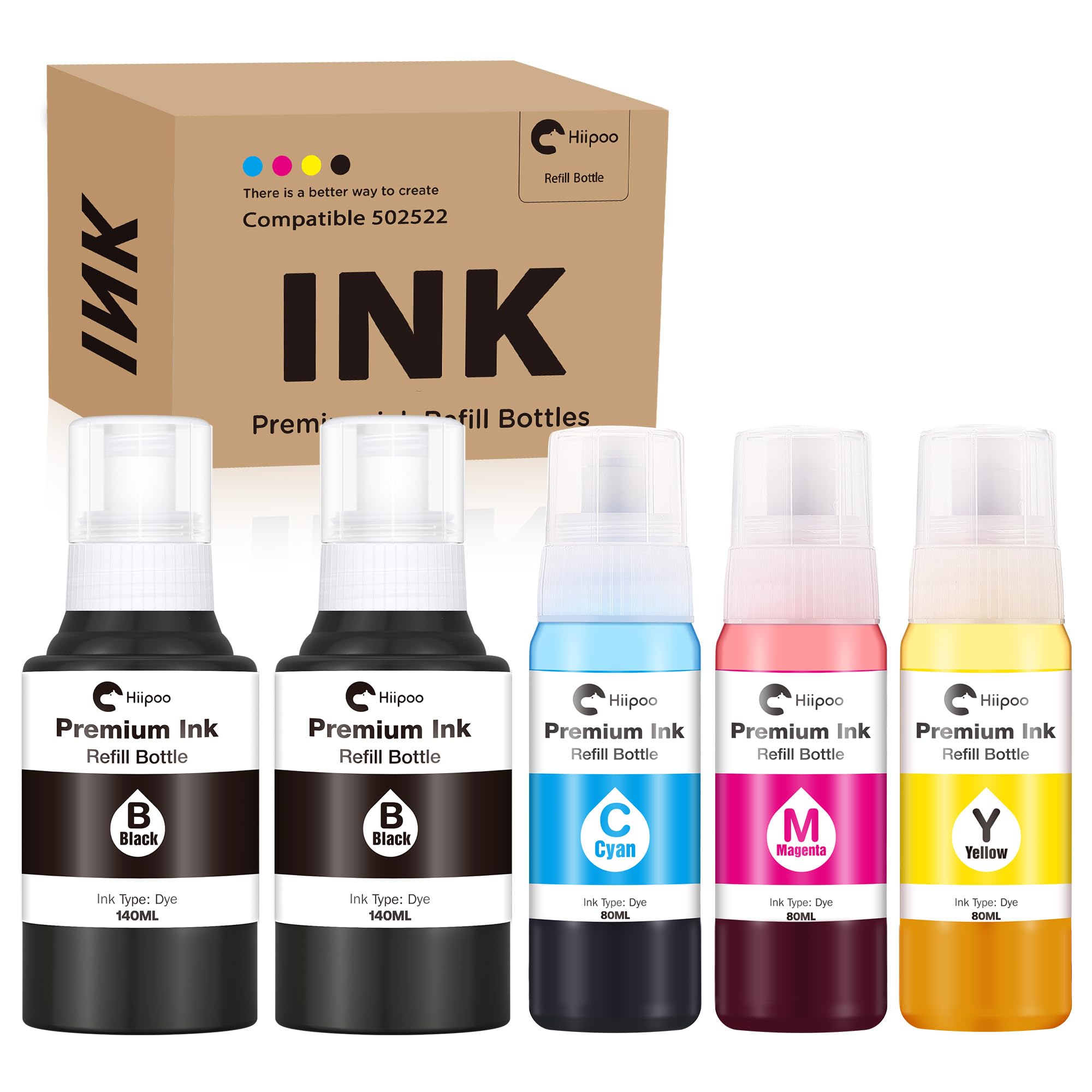 Hiipoo 502 522 Refill Ink Bottle Replacement for Epson 502 522 (Not for Sublimation) for ET-2750 ET2720 ET-2803 ET-2800 ET-3750 ET-4750 ET-3760 ET-4760 ET-2850 ET-4800 ET-3700 ET-15000 Printer