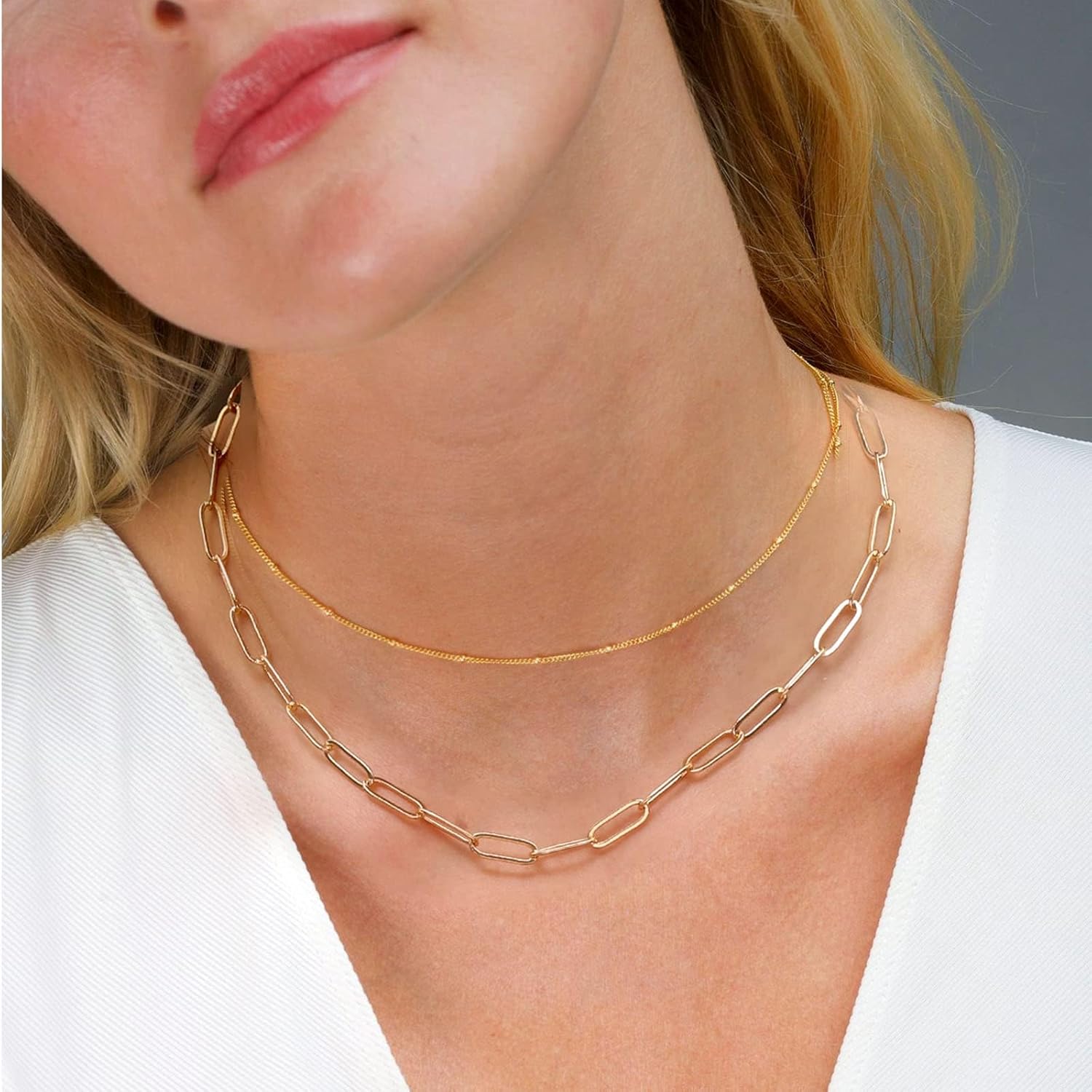 14K Gold Plated Paper Clip Chain Link Necklace Satellite Cross Key Necklace for Women - Image 4