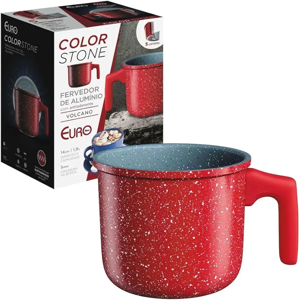Euro Home - Fervedor 14 cm Antiaderente ColorStone Volcano - ALU8402-VO
