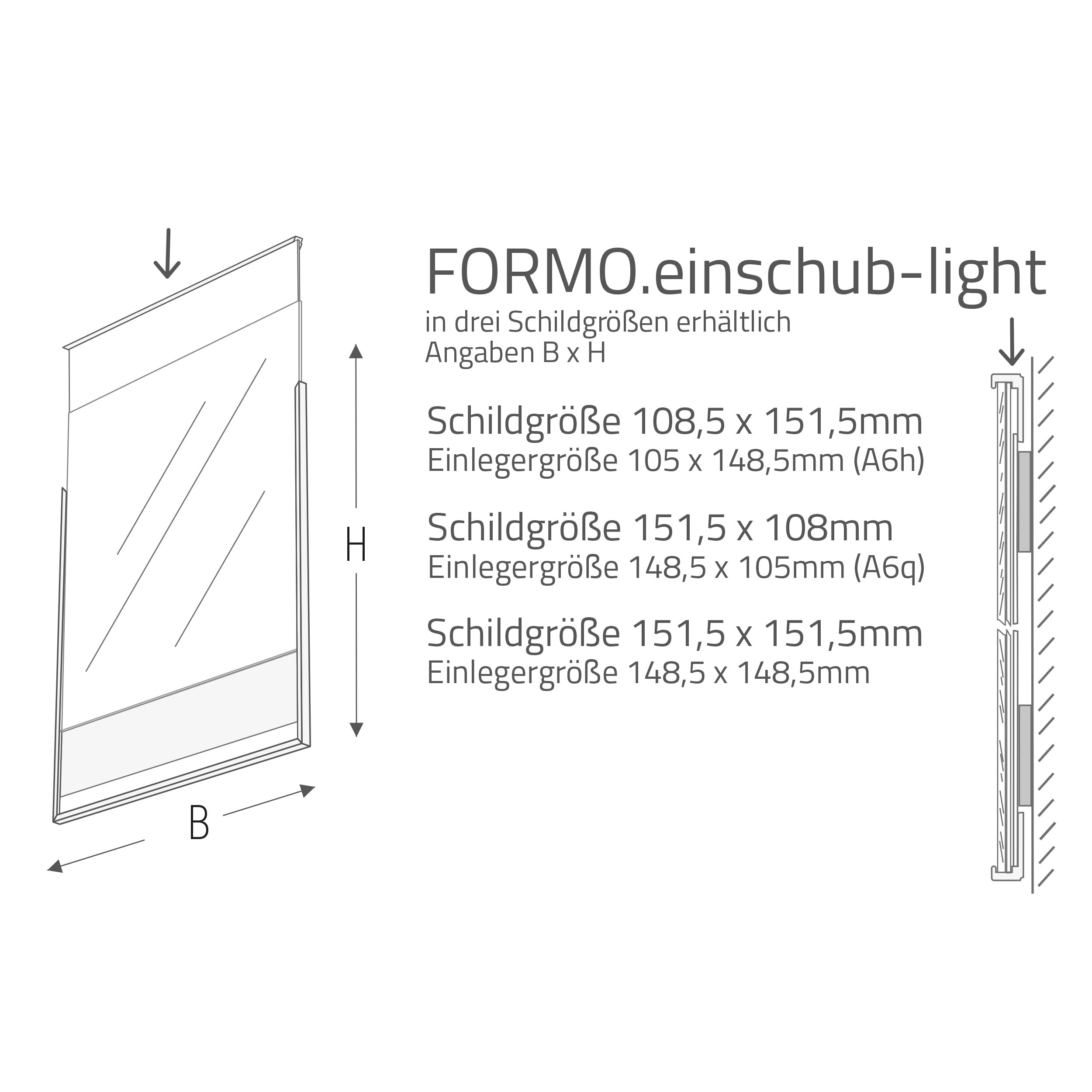 FORMO.einschub-light Türschild aus Aluminium – silber eloxiert, entspiegelt, mit Einschub – 5er Set – verschiedene Größen–Büroschild zur Selbstbeschriftung (Silber, 108 x 151,5 mm)