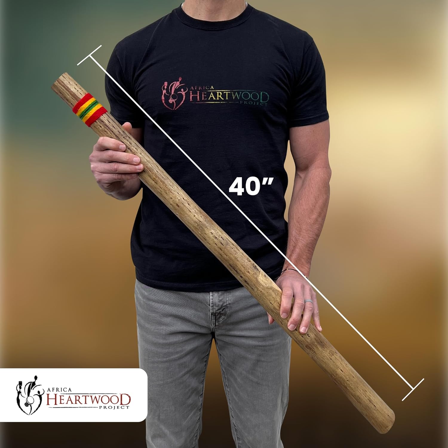 Africa Heartwood Project 40" Cactus Rainstick from Chile - Authentic Handcrafted Rain Stick Musical Instrument with Rasta Yarn Wrap and Durable Sealant