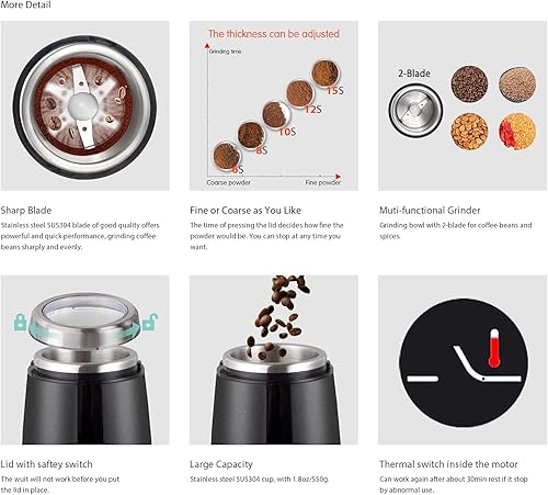 Miniatura 9 de DR MILLS DM-7445 Molinillo de café eléctrico, molinillo de especias y hierbas, hoja y taza hechos con molinillos de alimentos de acero SUS304