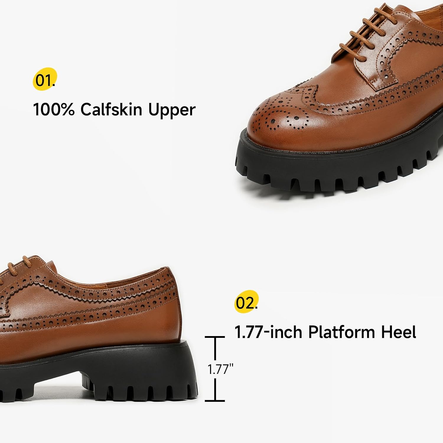 BEAU TODAY Women's Oxfords, Platform Oxfords for Women, Comfort Wingtip Brogue Dress Shoes, Chunky Leather Oxford Shoes for Women, Casual Lace-up Business Office Work Shoes