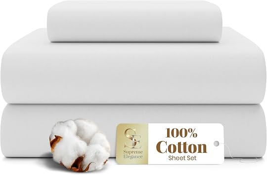 SUPREME ELEGANCE 3Pc 100% Cotton Twin Sheets Set, Arctic White, Percale Weave, Cooling & Crisp Bed Sheets, Breathable Cotton Bedding, Deep Pocket Fitted Sheet, Juego De Sabanas Twin