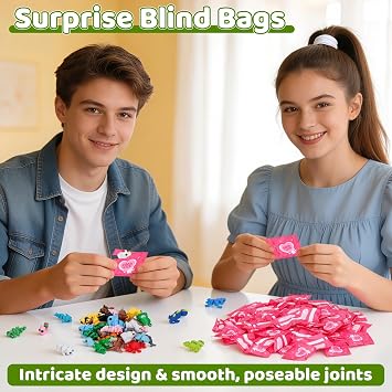 SelfTek 50 Pcs 3D Printed Mini Animals Blind Bags - Flexible Movable Joint 3D Printed Mini Animals Figures Mystery Bags for Party Favors, Home Office Desk Decoration, Birthday Gifts