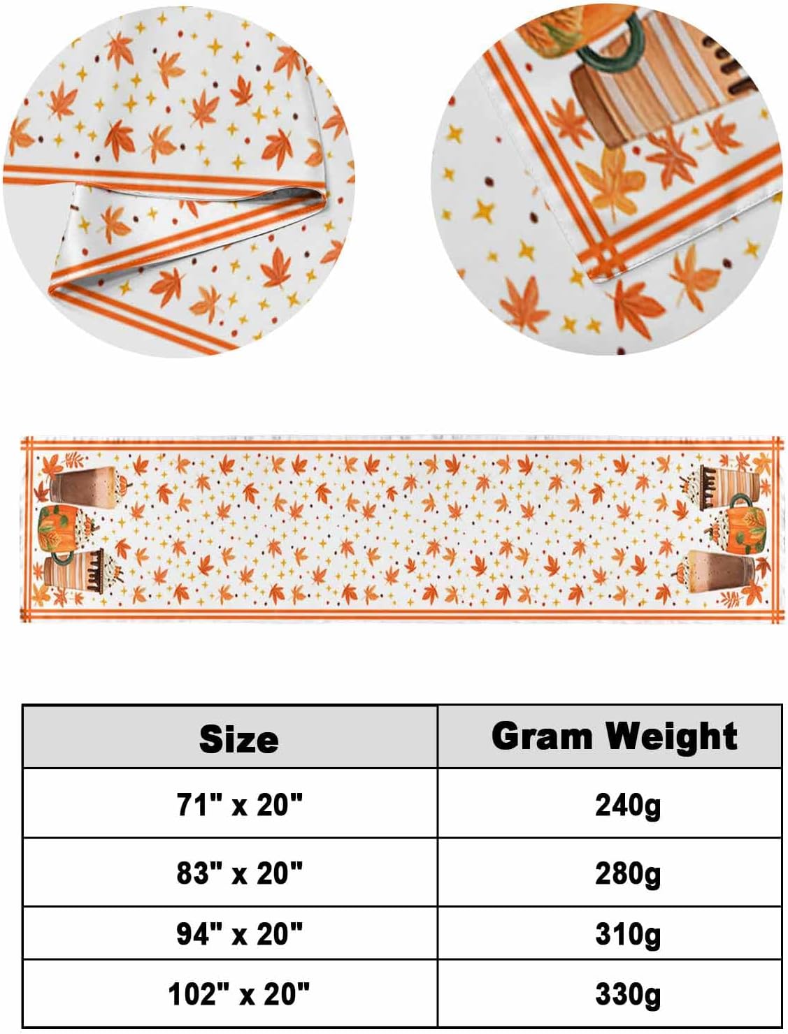 Coffee Fall Bed Runner Scarf Full Queen Size, Autumn Maple Leaves Pastoral Luxury Bed Throw Runners & Scarves for Twin Full Queen King Foot of Bed, Bedroom Hotel Wedding Room Decoration, 83"x20"