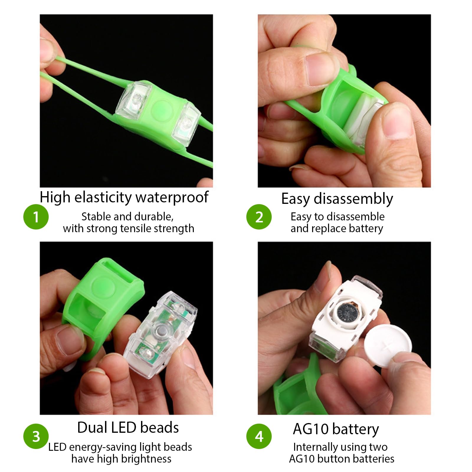 8 Luci LED Per Passeggino – Impermeabili, 3 Modalità (Fissa/Lenta/Veloce), Bianche E Rosse, Con Batterie CR2032 Incluse, Per Passeggiate Notturne