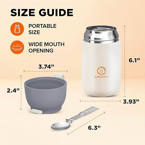 Miniatura 4 de ENERGIFY Tarro de comida aislado al vacío. Tazón grande de 24 onzas con cuchara plegable, taza. Boca ancha para mantener bebidas calientes y frías,
