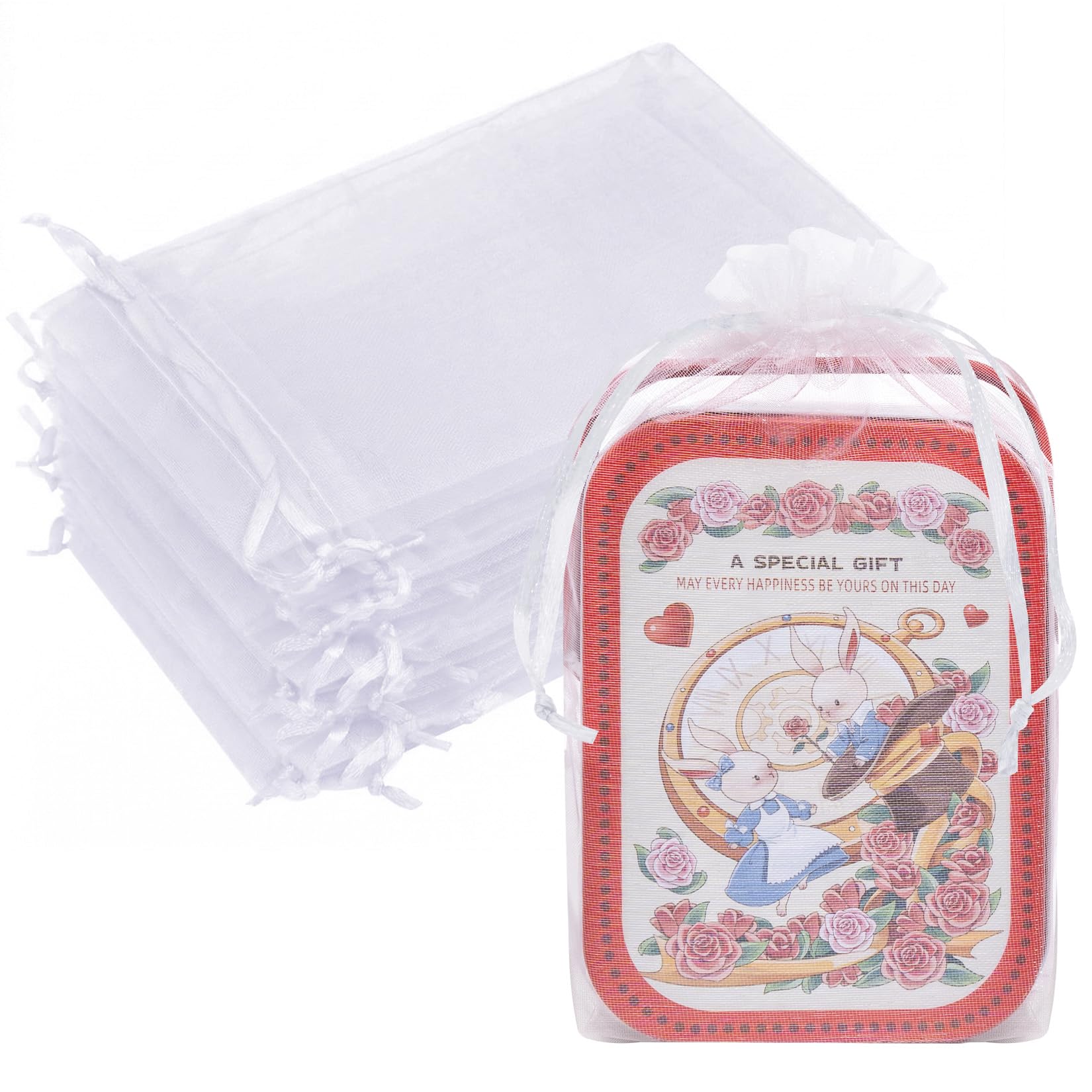 50PCS Organza Bags 6x9 White Large Mesh Gift Bags Drawstring Cute Sheer Pouches Mini Baggies for Jewelry Candy Makeup Sachet Soap Wedding Birthday Baby Shower Party Favors Halloween Christmas