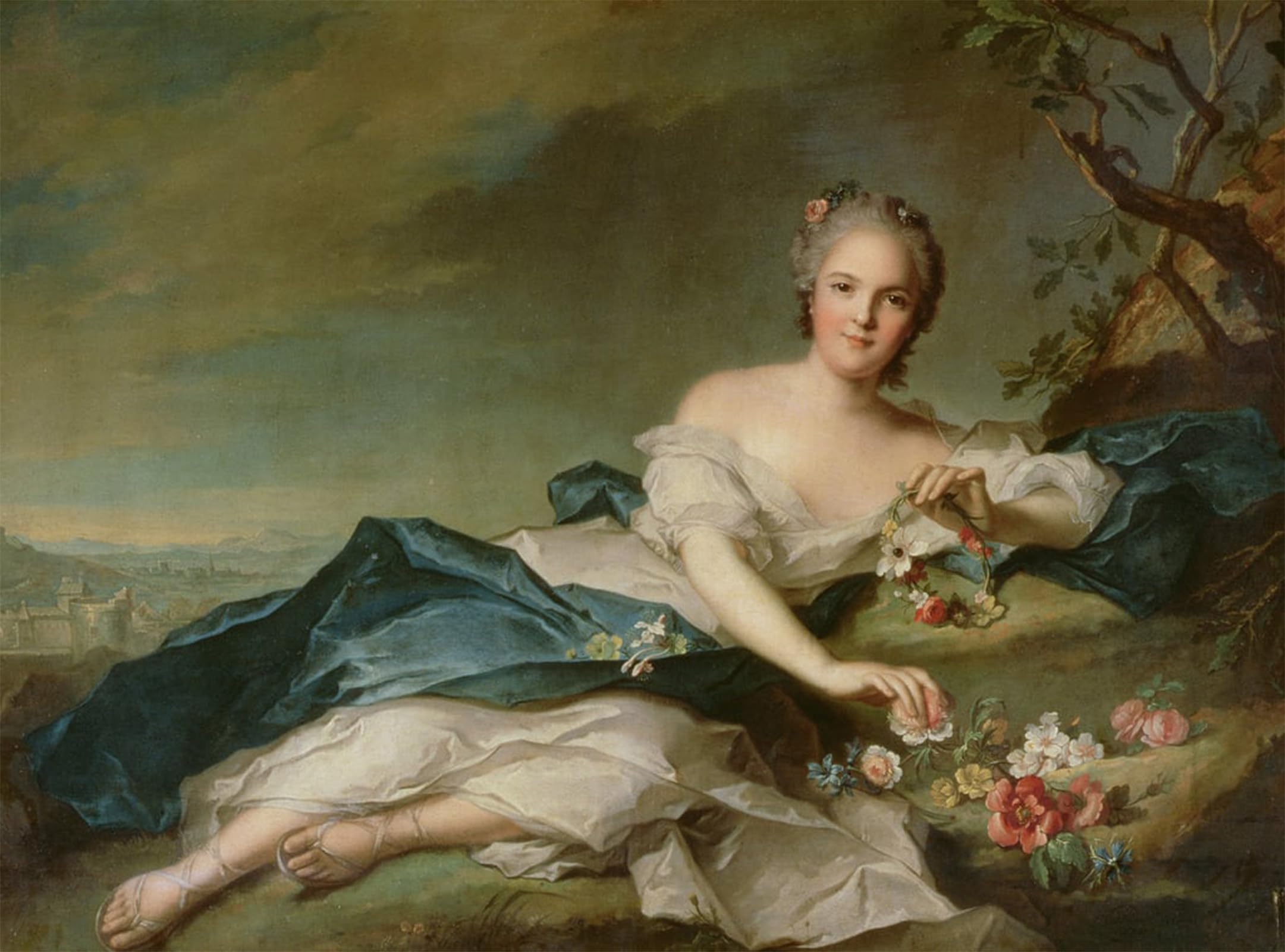 ARTXLXXBN Famous Art Print Poster Vintage Wall Art Henrietta Maria of France As Flora by Jean Marc Nattier Canvas Art Poster for Home Decor 60x90cm