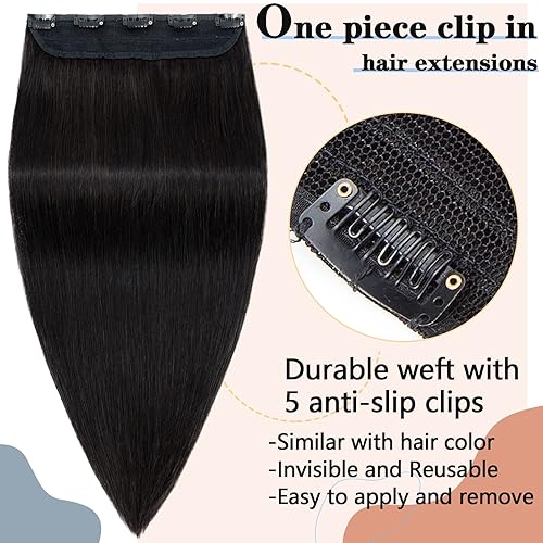 Miniatura 2 de S-noilite Extensiones de cabello humano con broches, de una pieza, 5 clips34, extensiones de cabello humano con clip, de trama estándar 100% Remy,