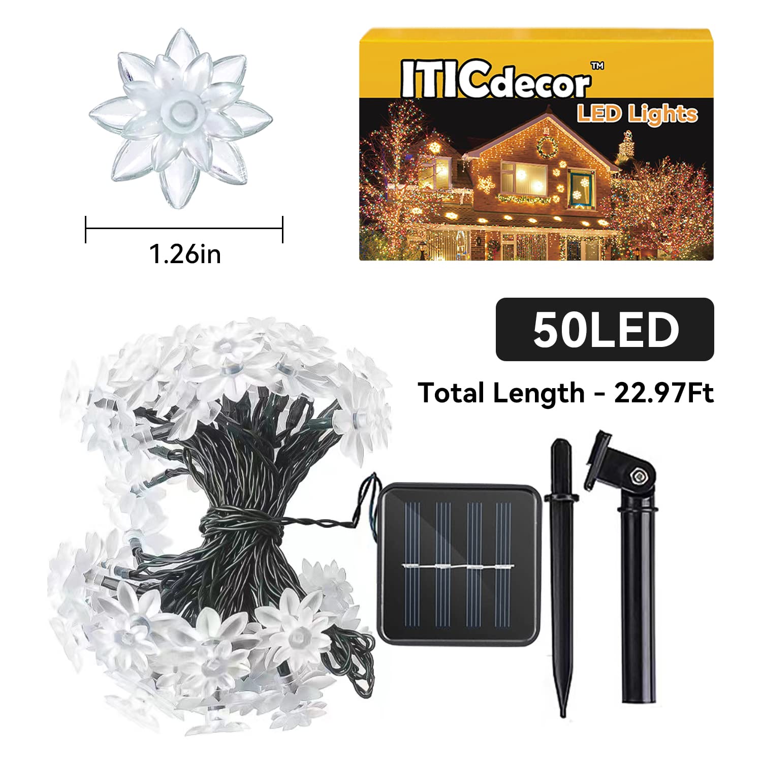 ITICdecor Solar Flower String Lights Outdoor Waterproof 50 LED Upgraded Flower Fairy Light for Garden Fence Patio Yard Christmas Tree Lawn Party (): Pink