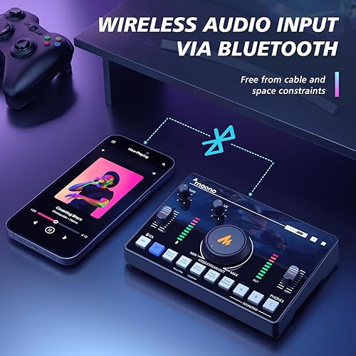 Miniatura 4 de MAONO Mezclador de audio de transmisión, interfaz de audio y micrófono condensador XLR con preamplificador profesional, Bluetooth, batería