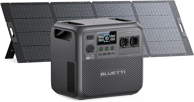 BLUETTI Elite 200 V2 Générateur Électrique Portable avec 350W Panneau Solaire, 2073,6Wh avec 2 Prises CA 2600W, Durée de Vie de 17 Ans, Alimentation de Secours LiFePO4 pour Camping-car