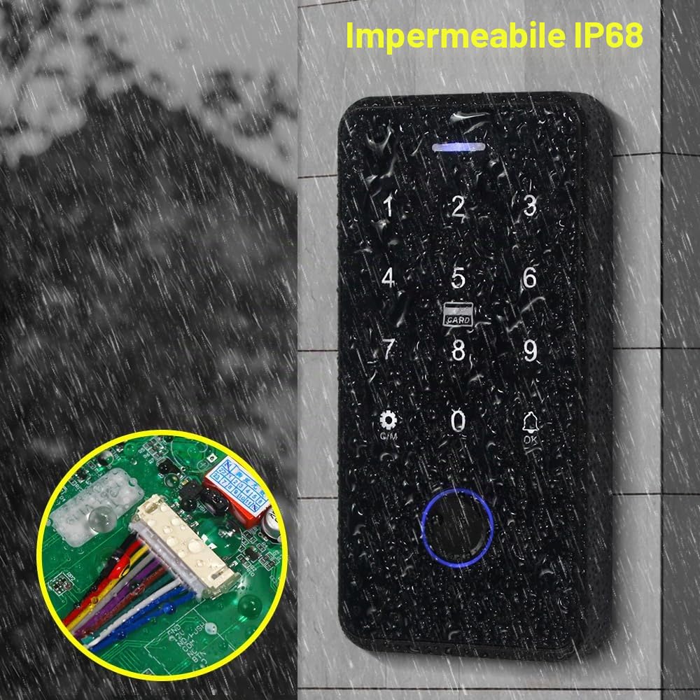 TUYA Kit di Controllo Degli Accessi Impermeabile,Tastiera Touch RFID,Serratura Elettronica a Chiave,Alimentazione 3A,Pulsante del Cambio,Campanello Cablato,15 Chiavi da 13,56MHz