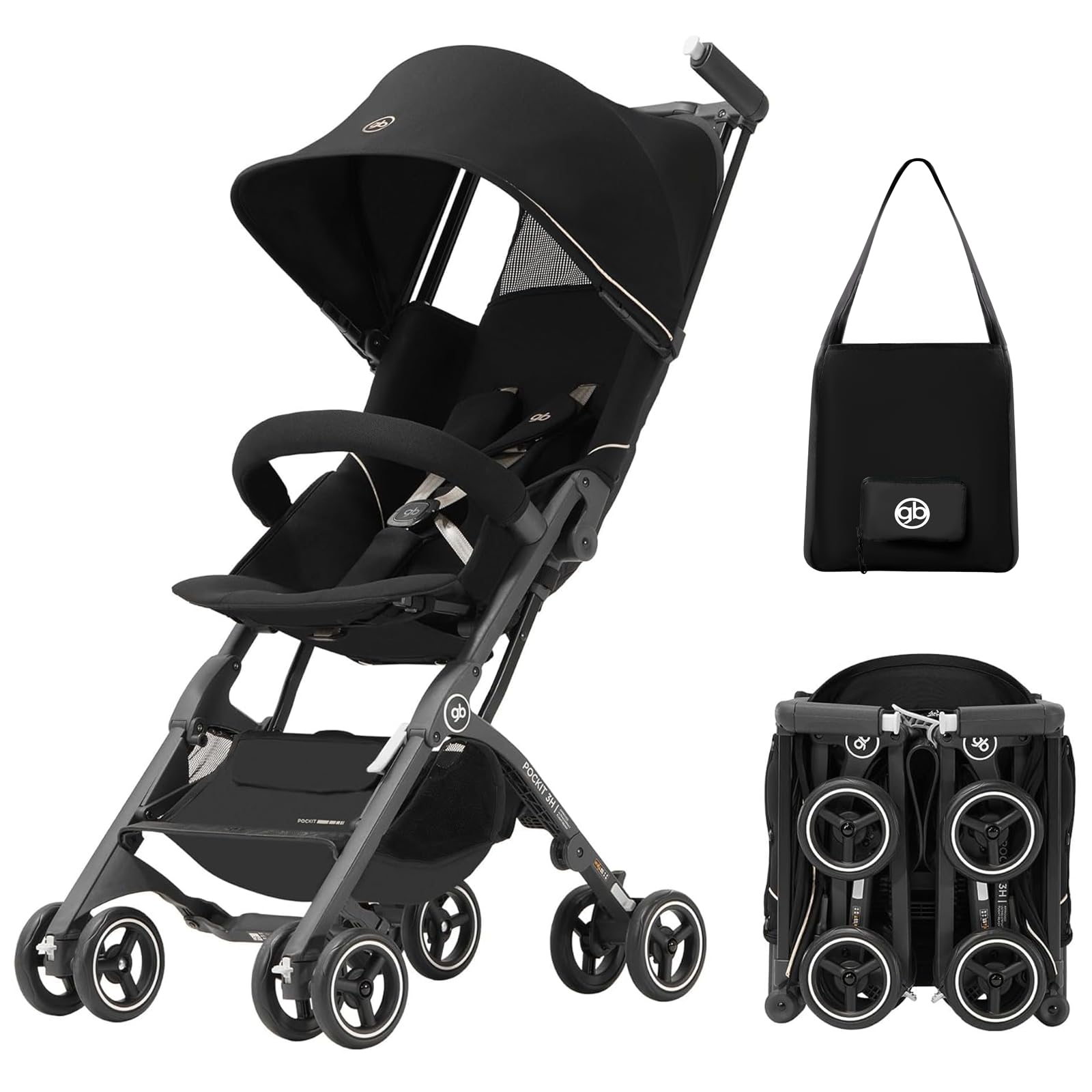 gb Pockit All-Terrain Cochecito + Bolsa de Viaje Negro/Dorado