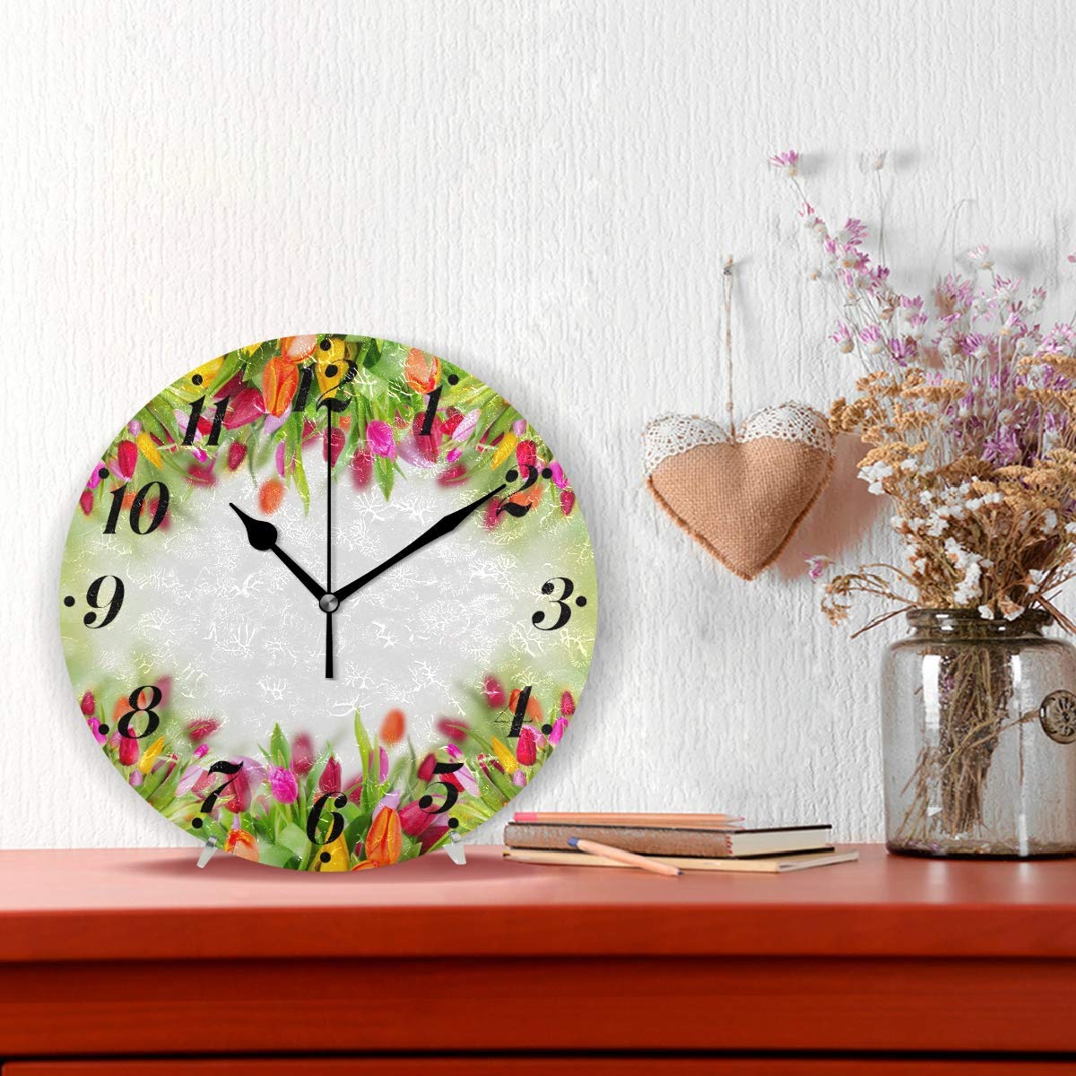 Vintage Franse Rose Bloemen Bloem Wandklok Ansichtkaart Klok 12 Inch Ronde Wandklokken Batterij Bediend Niet-Tikkende Shabby Chic Muur Decor Home Decor voor Slaapkamer Woonkamer Keuken School Kantoor