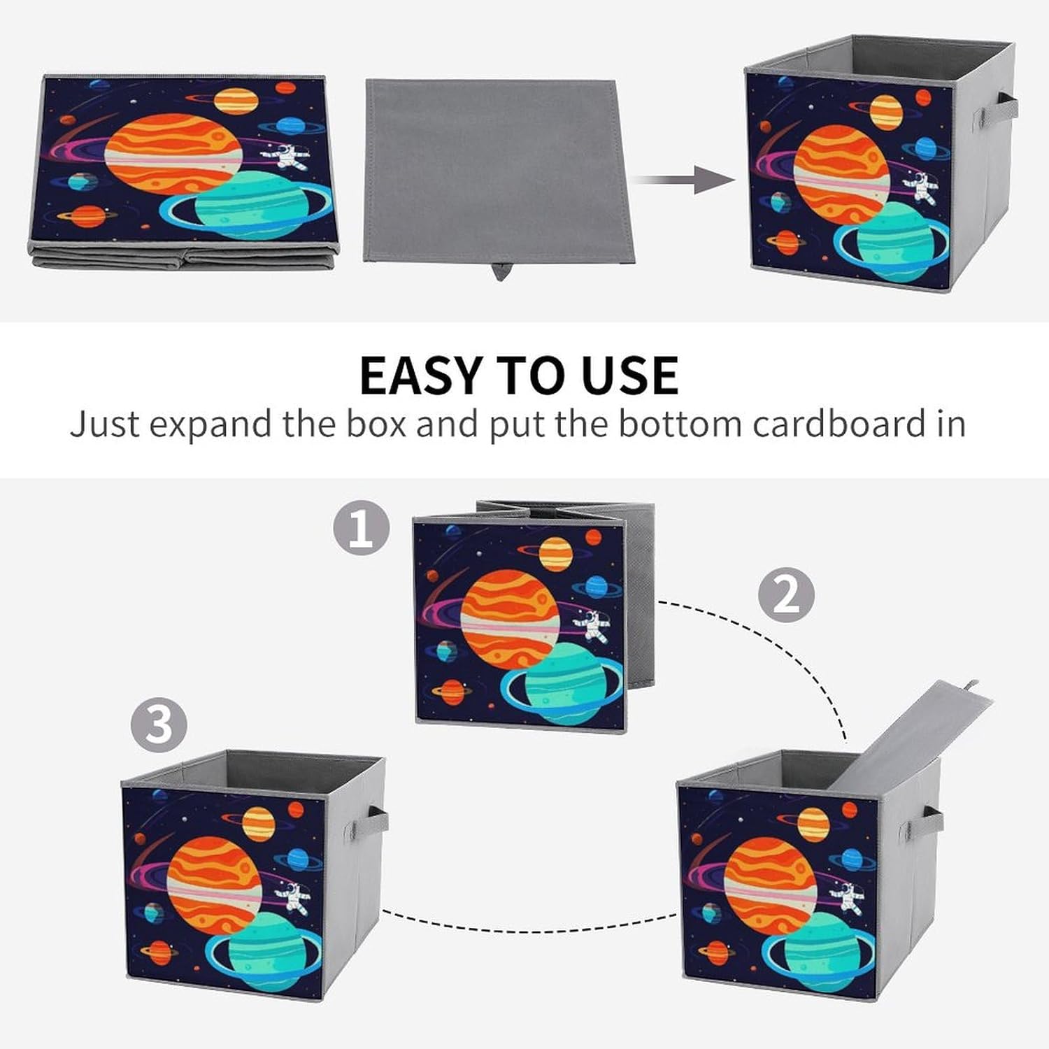 Astronaut Foldable Storage Box with Handles, Durable Oxford Storage Cubes, 6PCS Collapsible Closet Organizer for Home, Shelf, Office, Travel