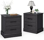 Giantex Farmhouse Nightstand, Wood Bedside Table with 2 Storage Drawers, Compact Floor Night Stand End Table, Walnut Accent Sofa Side Table for Bedroom