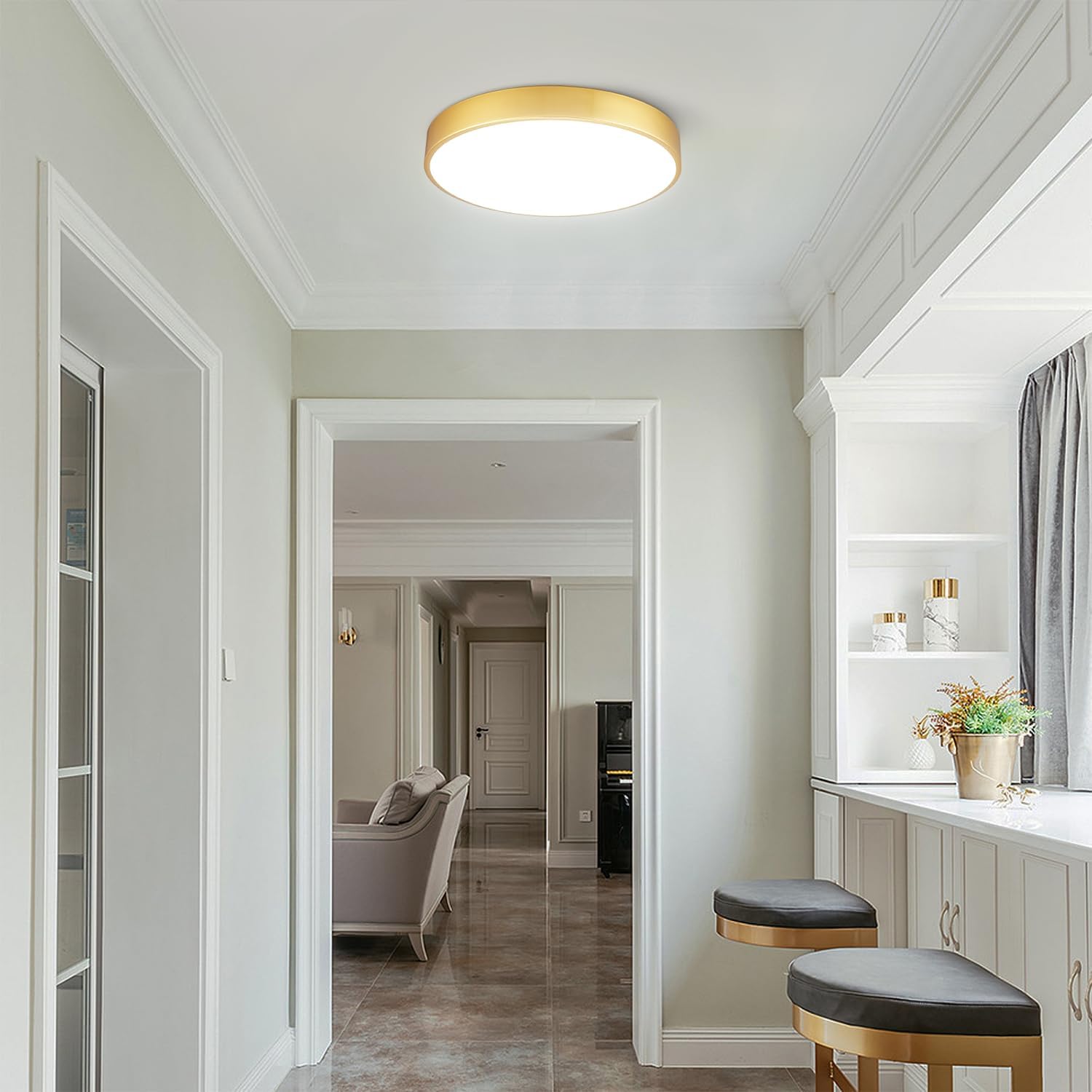 2 Pack Gold LED Ceiling Light Fixture Flush Mount 15 inch 36W, Dimmable Light Fixtures Flush Mount LED, Modern Kitchen Close to Ceiling for Bedroom, Bathroom, Living Room