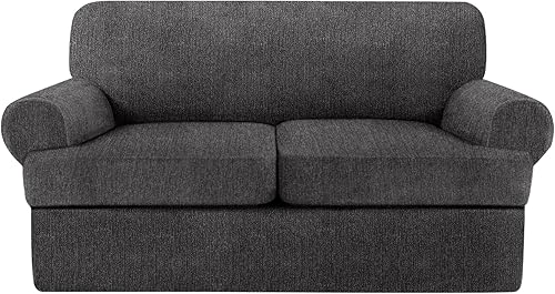 Miniatura 8 de Fundas para sofá de 3 piezas con cojines en forma de T, funda elástica para sofá, fundas para muebles con 2 fundas individuales para cojines en Azul