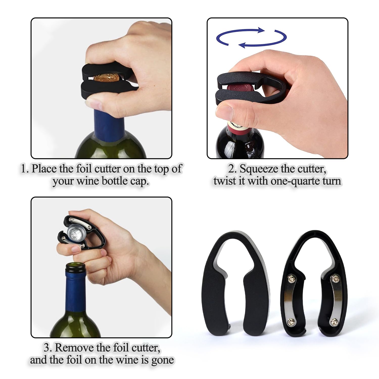 4 Piezas Cortador Papel de Aluminio las Botellas Vino, Negro Cortador Cápsulas para Botellas Vino, para Quitar el Papel dde Aluminio las Botellas Vino, para Fiestas, Campamentos, Bodas
