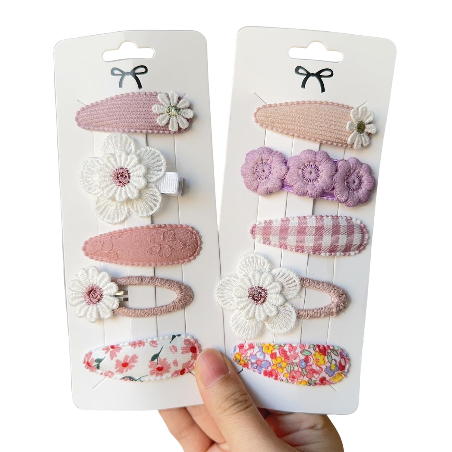 LYZOURBB 10PCs Baby Girl Hair Clips Lace Flowers Hair Barrettes Bows Clips