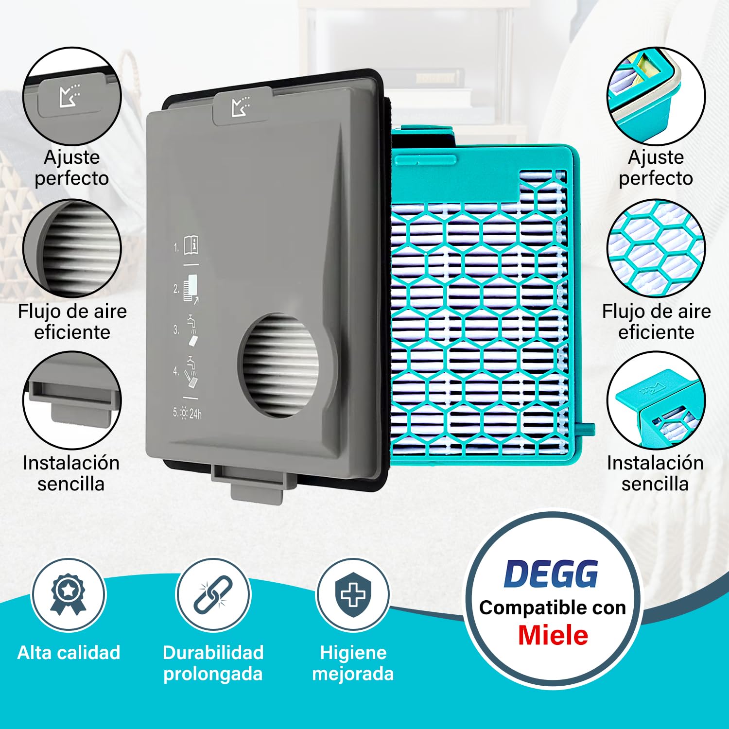 DEGG Juego de Filtros - Compatible con Aspiradoras Miele Boost CX1 - Filtros de repuesto SF-HY 60 y CX-FSF - Filtro Hepa y filtro de polvo fino - Ajuste perfecto - Accesorios para aspiradora