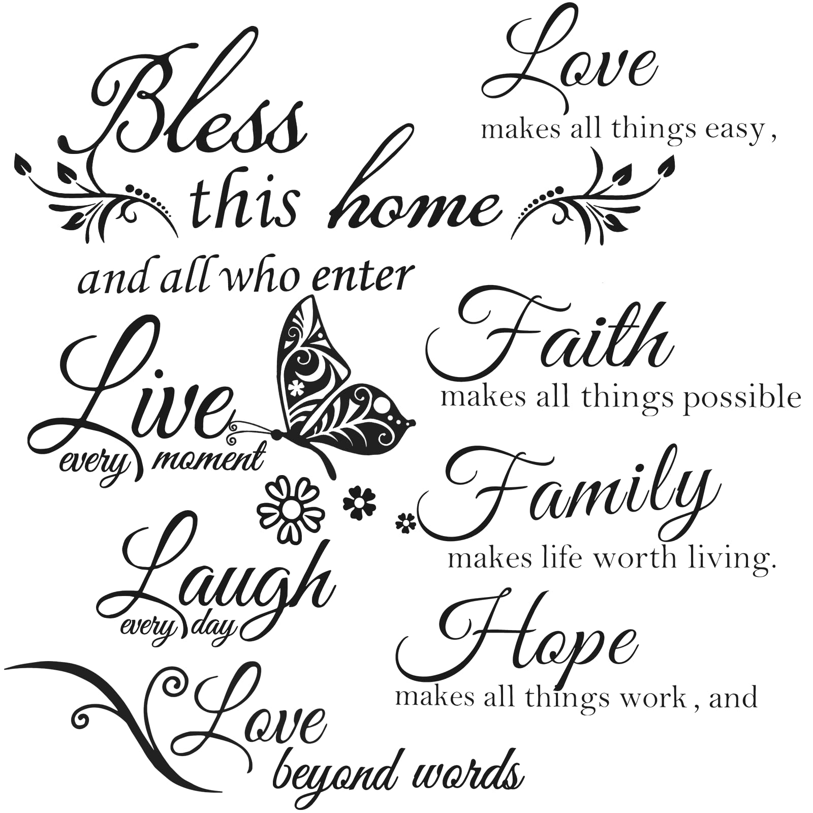 3 Sheets Motivational Wall Decor, Bless This Home Wall Decor, Inspirational Decals, Live,Love,Laugh, Bible Verses Wall Sticker Decorations for Living Room Family