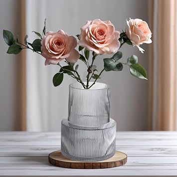 Vase Glass Vase Vases for Ribbed Glass Glass Vases Grey Transparent Flower Vase Modern Large Flower Vases Rose Vase for Living Room Table Decoration Aesthetic Room Decor (Grey)