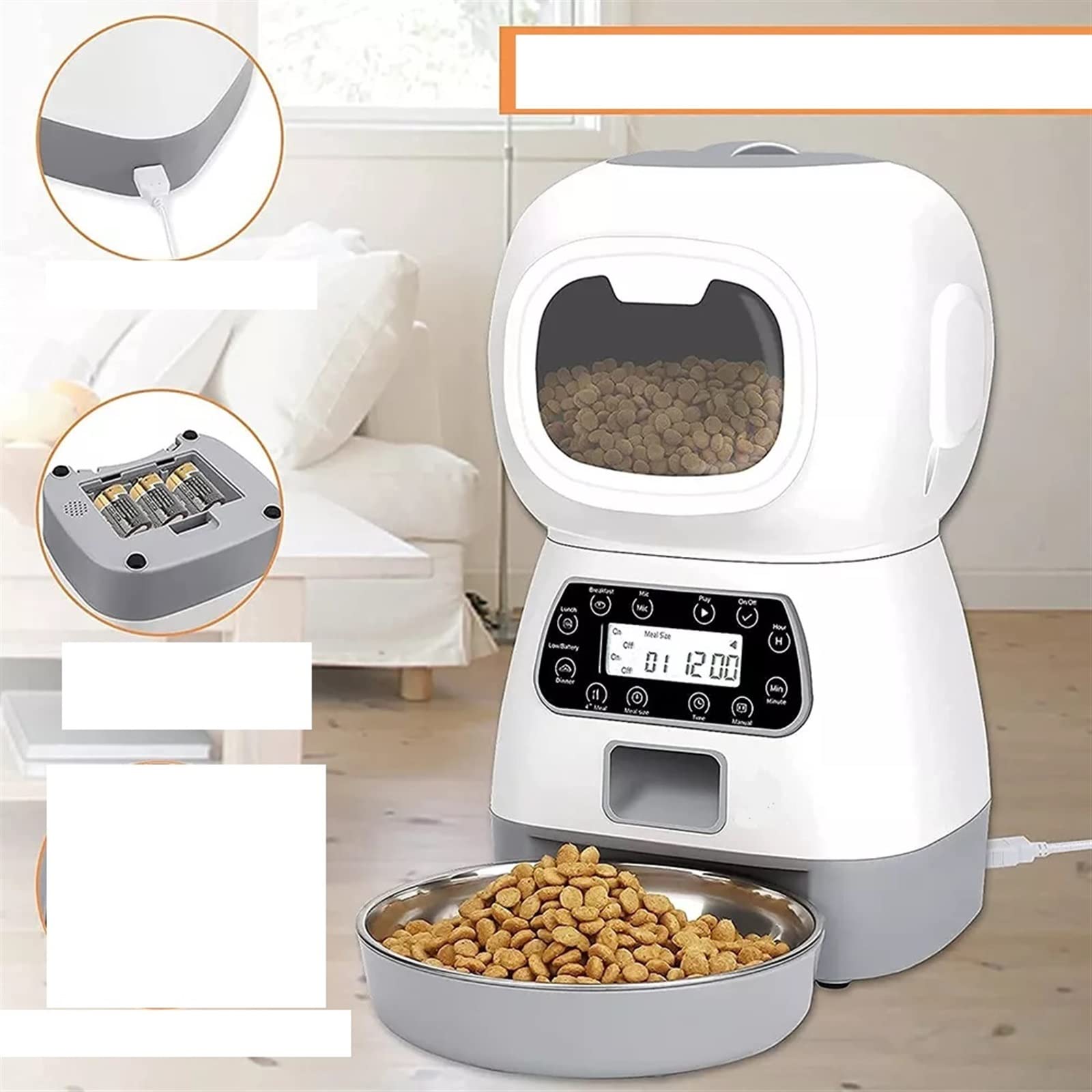 Distributore Automatico di Cibo per Cani E Gatti da 3,5 L con Registratore Vocale Intelligente, Articoli per Animali Domestici
