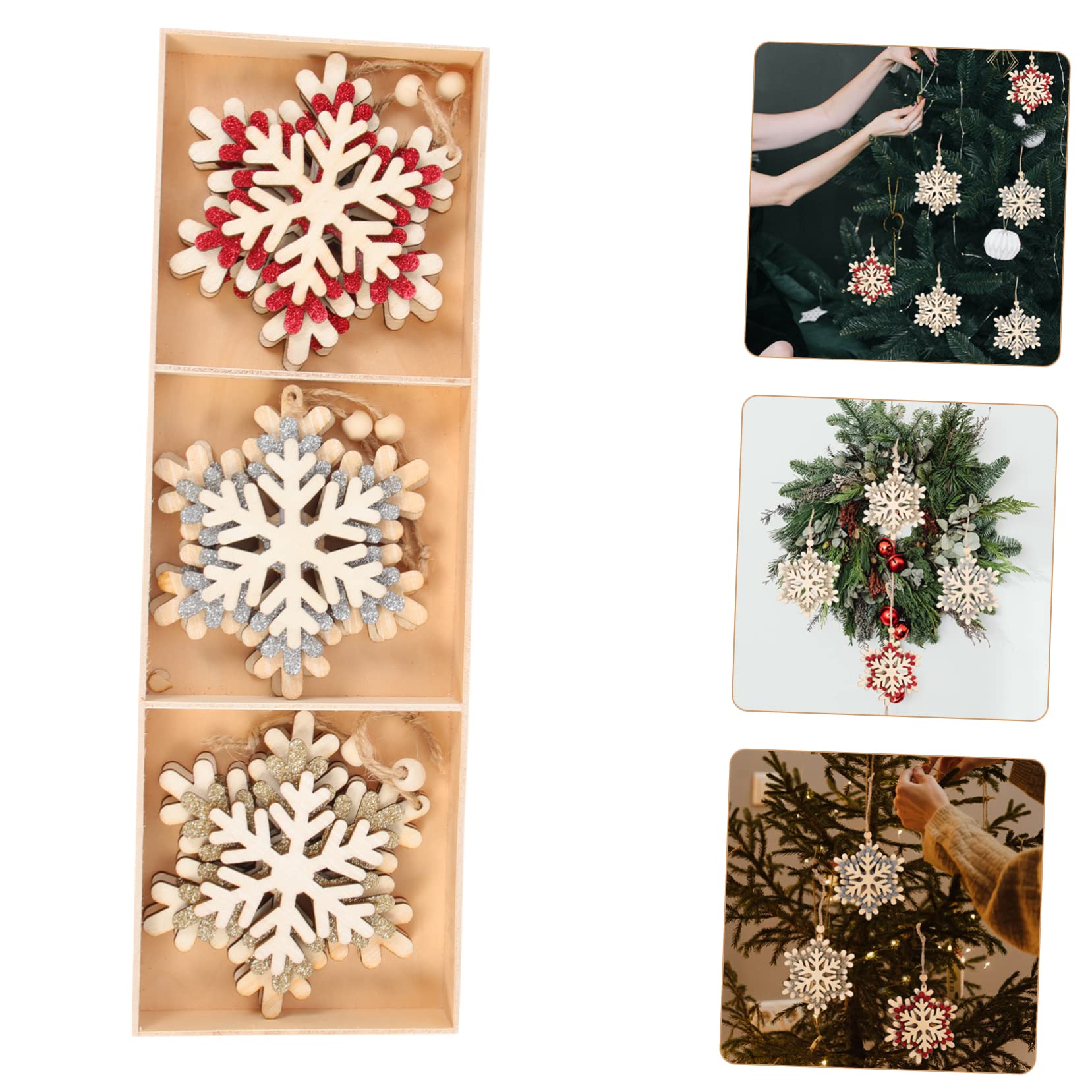 Cabilock 5 Set Albero Di Natale in Legno Neve Albero Natale Christmas Tree Fiocco Di Neve Nevicare Decorazioni Da Appendere Per Natale Decorazione Dell'albero Di Natale Di Legno 6 Pezzi * 5