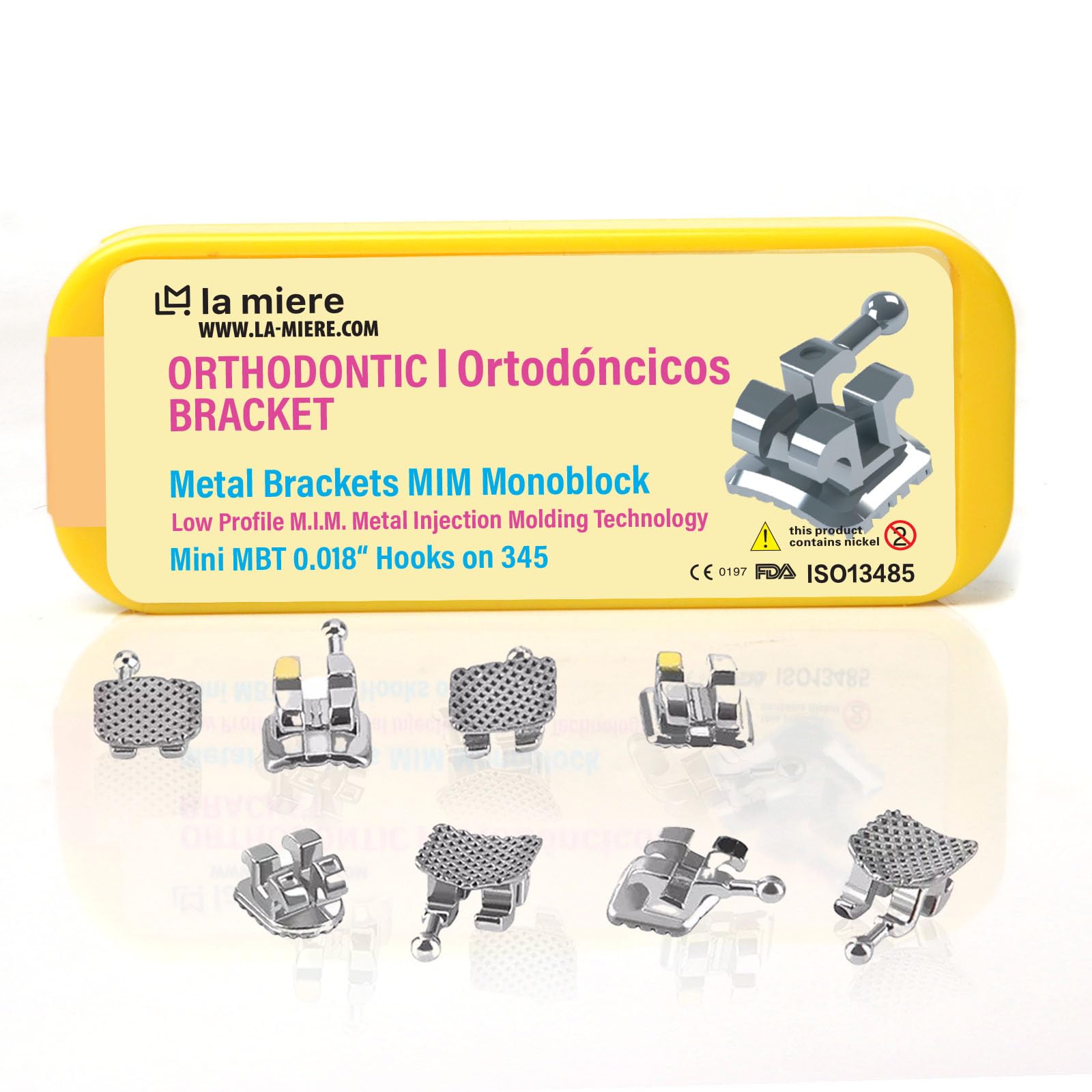 LA MIERE 20PCS Teeth Metal Braces, MIM Monoblock Brackets, 018 Slots 3-4-5 with Hooks 20pcs/Pack, (MBT, Mini) 1PK โ image 1