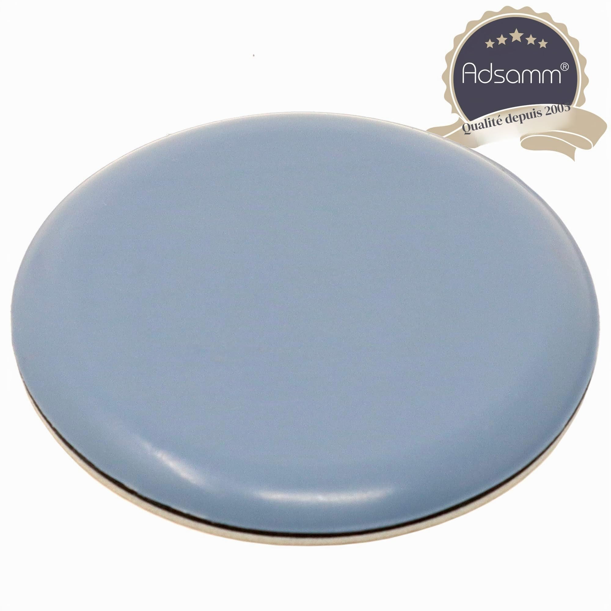 Adsamm® / 4 x Patins en PTFE / bleu-gris / Ø 60 mm / rond / Glisseurs autocollants PTFE / patins glisseurs auto-adhésif qualité premium