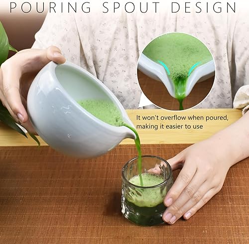 Miniatura 3 de Artcome Kit completo de ceremonia de matcha de 7 piezas para ceremonia de té, cuenco con boquilla de vertido, batidor, cuchara de té, colador de