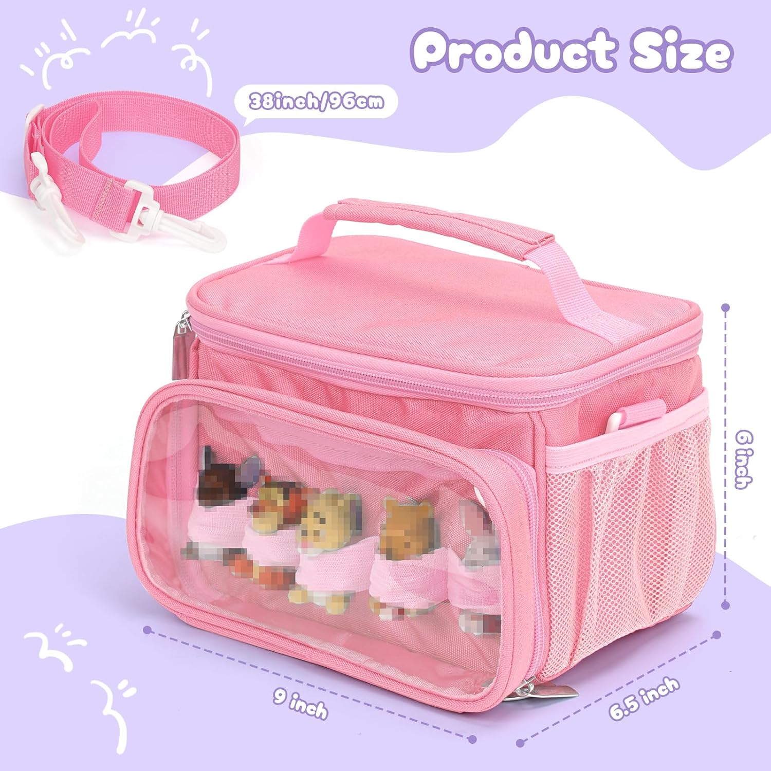 Anycosy Carrying Case for Toniebox Starter Storage Bag for Tonies Figures Characters Headphones and Charging Station Portable Storage Bag with Shoulder Strap and Handle Bar,Pink image 4
