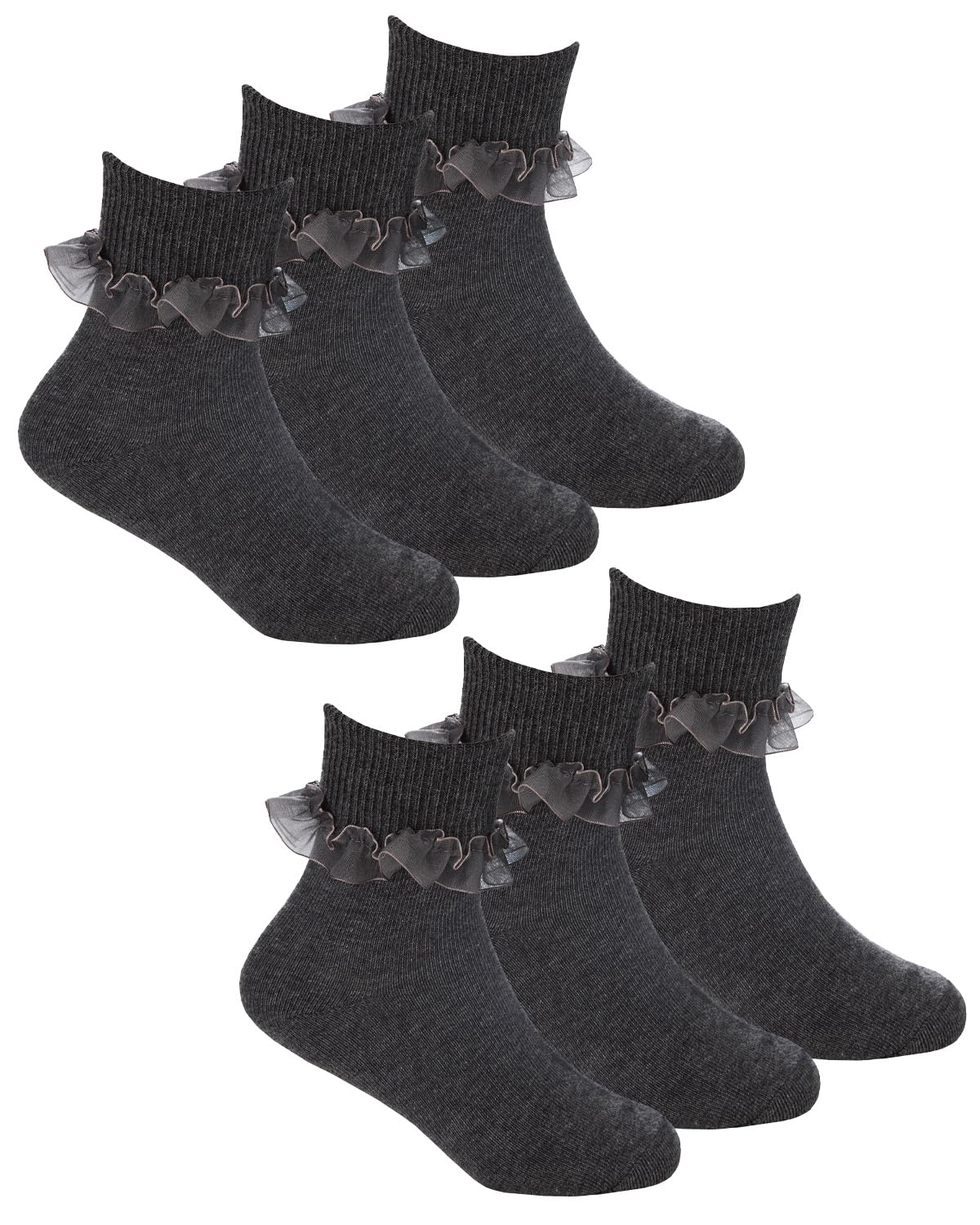 Undercover 6 Pairs Kids Lace Socks 43B859 Grey 12.5-3.5