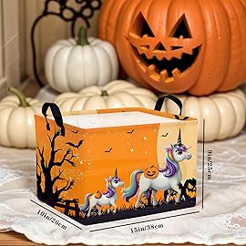 ASKETAM Halloween Basket Gift Cute Pumpkin Ghost Parties Decor Kid Trick or Treat Basket for Boys and Girls Rectangular Storage Bin Box (Unicorn Bat)