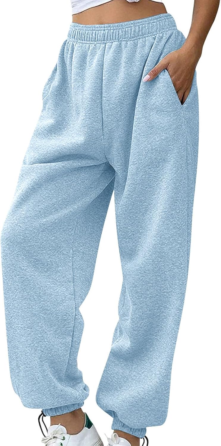 Sweatpants Women Baggy Cotton High Waisted Cinch Bottom Joggers with Pockets Casual Cute Lounge Workout Sweat Pant