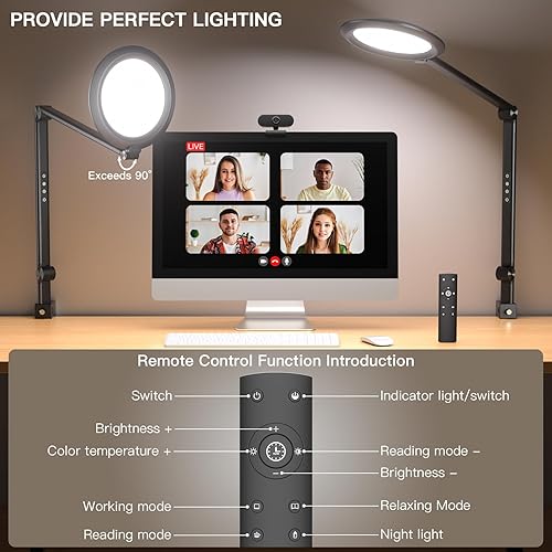 Miniatura 2 de VERSKI Luz de escritorio LED con control remoto  Lámpara de escritorio con abrazadera  Luz de escritorio para videoconferencia, brillo ajustable y