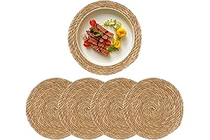 Round Woven Placemats Set of 4 | 12" Boho Rattan Placemats for Dining Table Sets