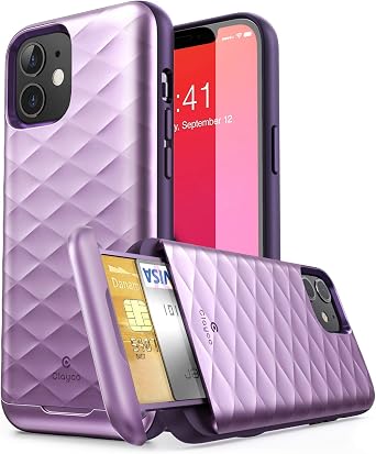 Clayco Argos Series Wallet Case for iPhone 12 Pro Max 6.7"2020 Release, Slim Card Holder Protective Wallet Case Built-in Sliding Credit Card/ID Card Slot Purple