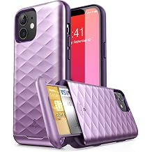 Clayco Argos Series Wallet Case for iPhone 12 Pro Max 6.7"2020 Release, Slim Card Holder Protective Wallet Case Built-in Sliding Credit Card/ID Card Slot Purple