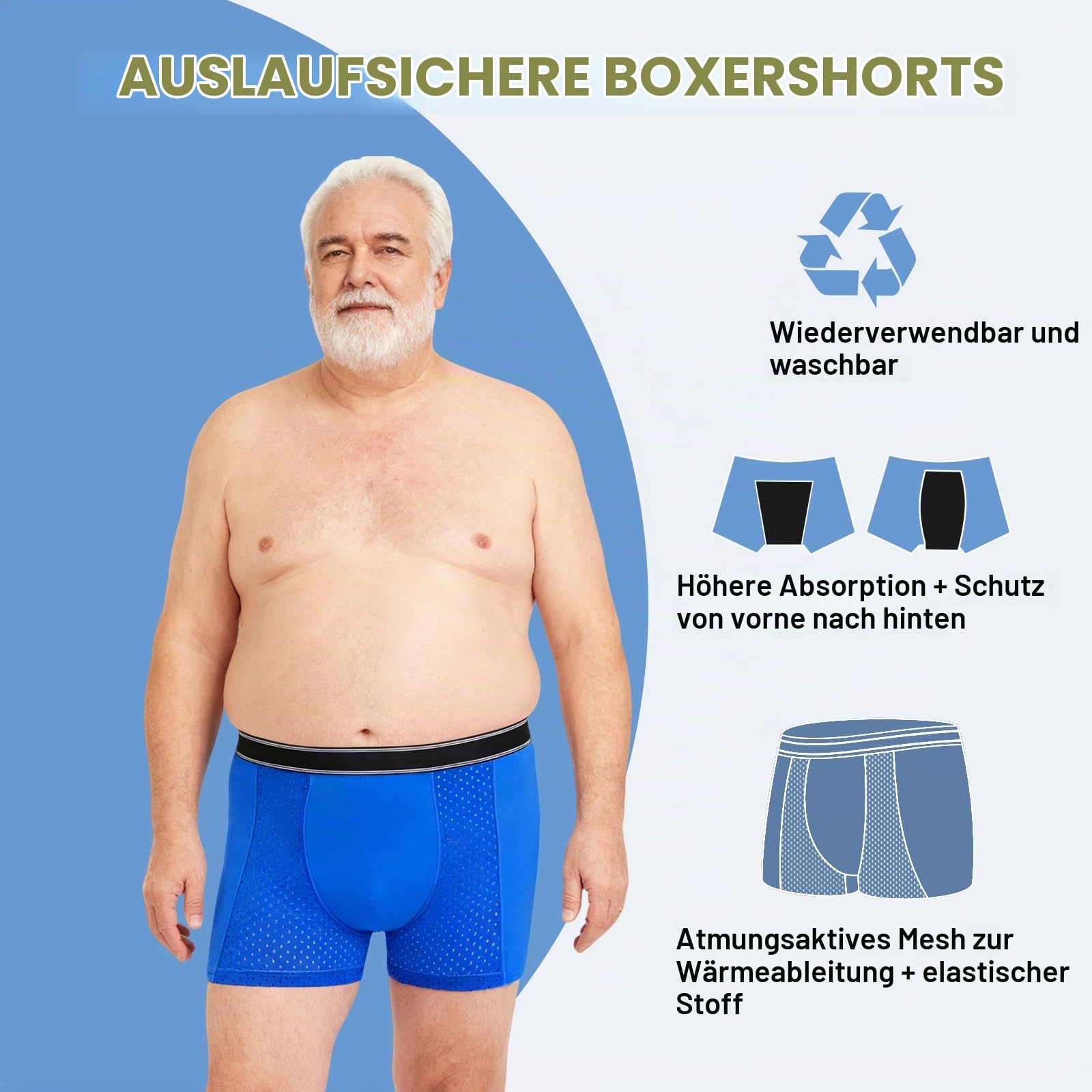 3er Pack Inkontinenz Pants Männer, Inkontinenz Hose Herren 200ml saugfähig | Waschbare Herren-Boxershorts aus Baumwolle, Inkontinenz Unterhosen, Wiederverwendbare saugfähige Unterwäsche für Männer (XL)